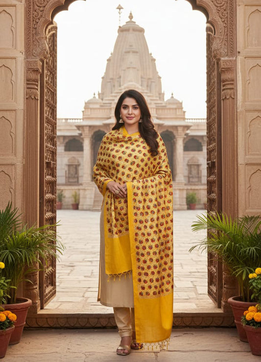 Yellow Phulkari Wedding Shawl – Elegant Hand-Embroidered Bridal Wrap