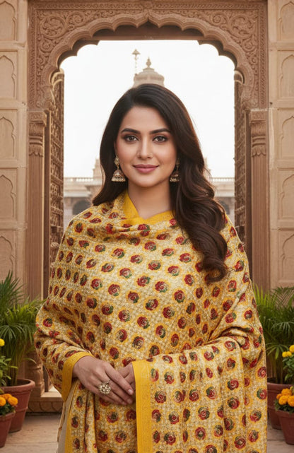 Yellow Phulkari Wedding Shawl – Elegant Hand-Embroidered Bridal Wrap