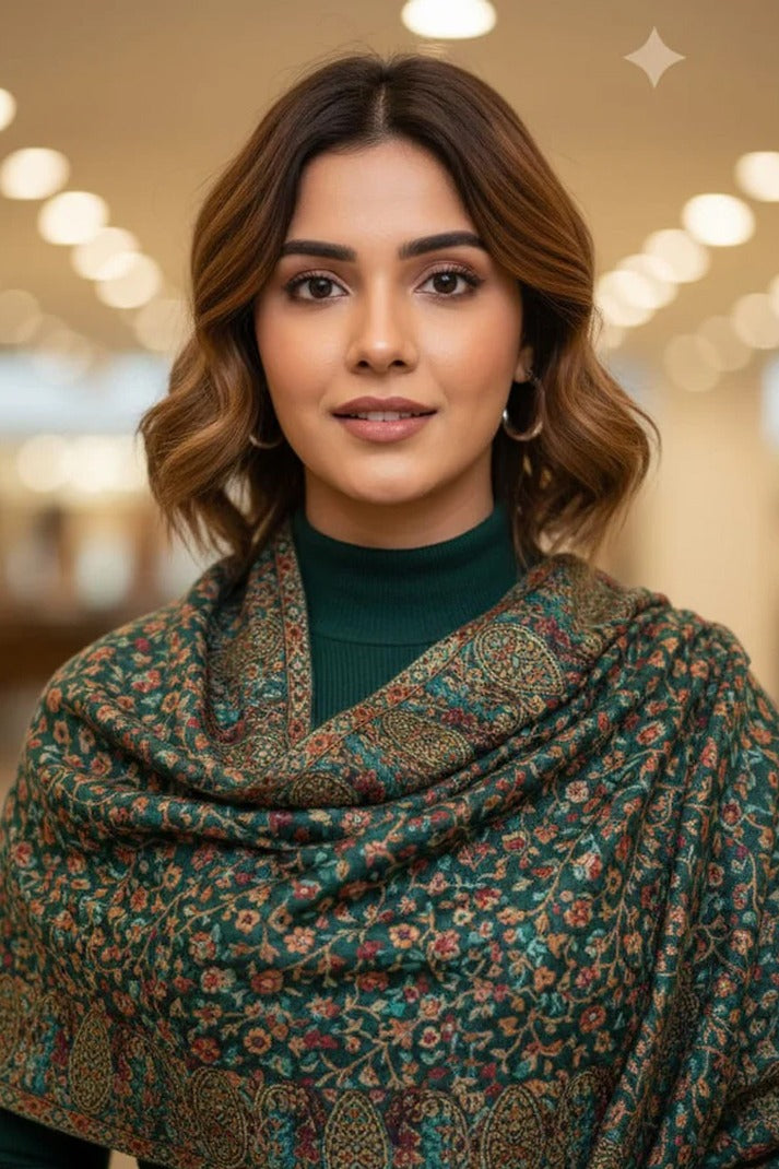 Dark Green Kani Shawl – Authentic Handwoven Kashmiri Luxury