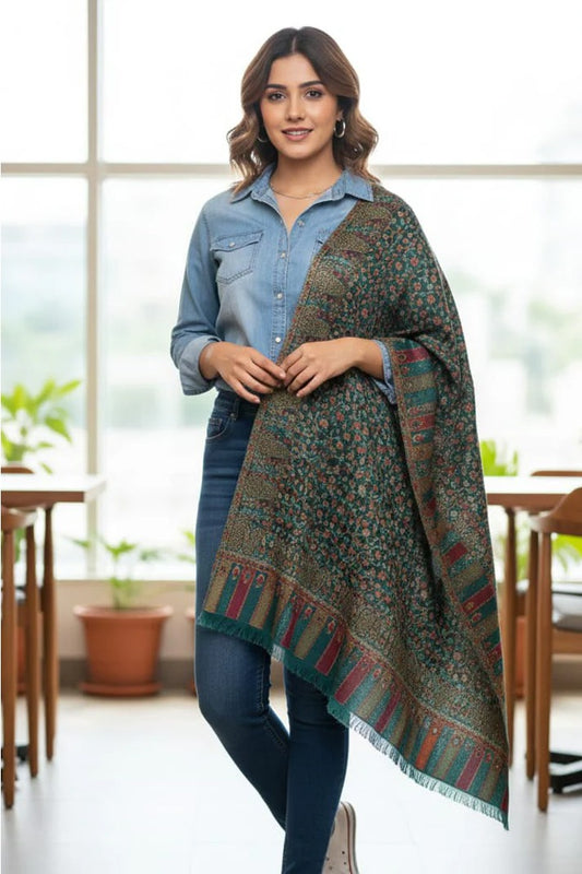 Dark Green Kani Shawl – Authentic Handwoven Kashmiri Luxury