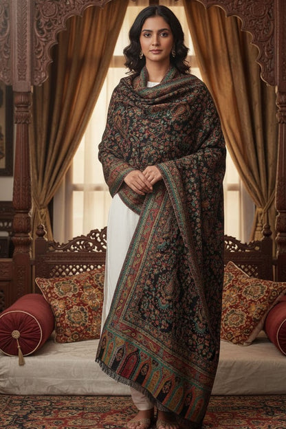 Black Kani Shawl – Authentic Handwoven Kashmiri Elegance