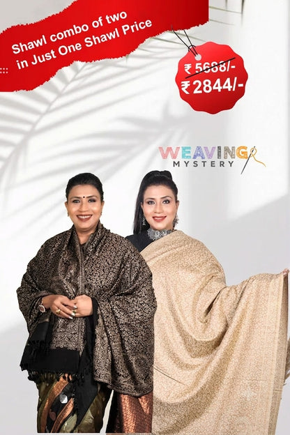 Luxury Zari Handcrafted Pashmina Shawl Combo Set