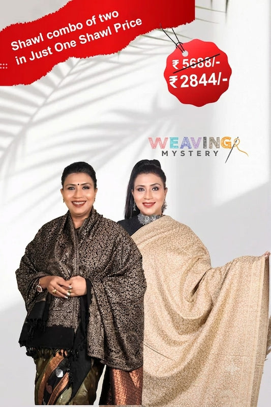 Luxury Zari Handcrafted Pashmina Shawl Combo Set