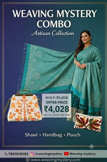 Teal Green Zari Shawl & TRL Bag with Pouch – Lohri Special Combo Offer