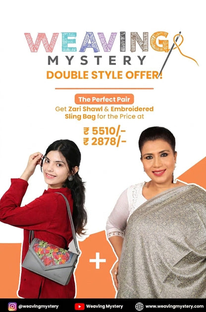 Zari Pashmina-Blended Shawl & Hand-Embroidered Luxury Handbag Set | New Year Combo Offer