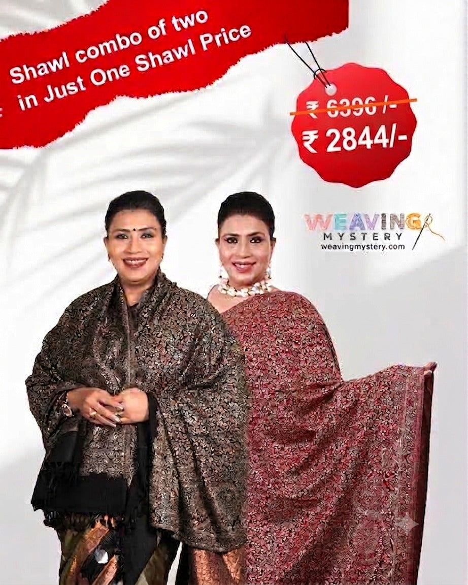 Luxury Zari Handcrafted Pashmina Shawl Combo Set.