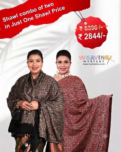 Luxury Zari Handcrafted Pashmina Shawl Combo Set.