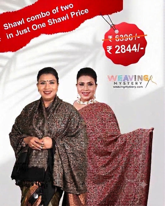 Luxury Zari Handcrafted Pashmina Shawl Combo Set.