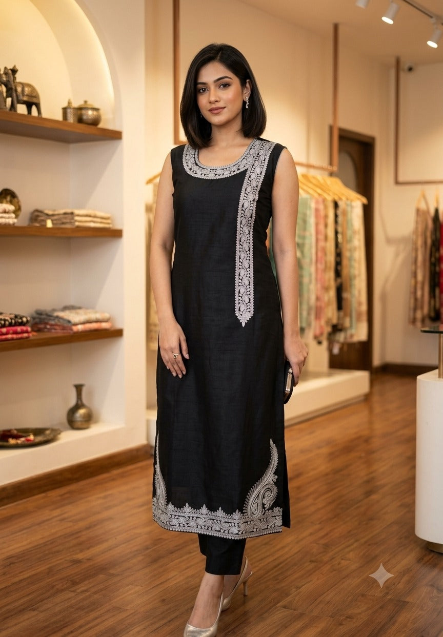 Black Zari Unstitched Suit Material for Women | Premium Collection