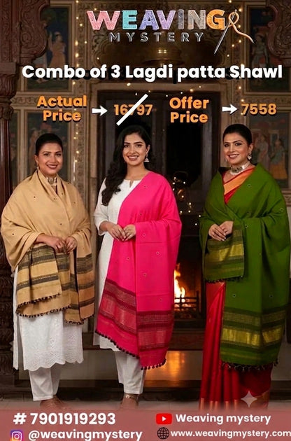 Lagdi Patta Shawl – Hand-Embroidered Kashmiri Wool Shawl | Lohri Combo Offer (Pack of 3)