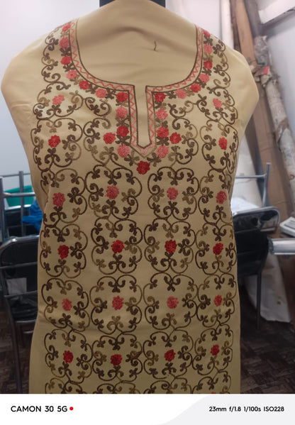 Women’s Beige Hand Embroidered Cotton Suit | Elegant Ethnic Wear Collection
