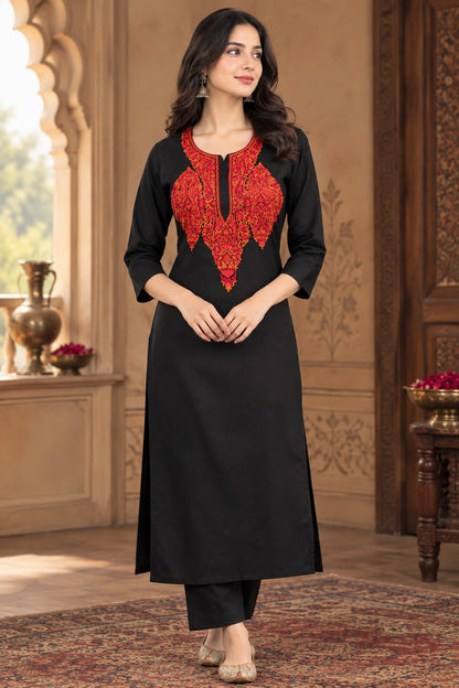 Women’s Black Pashmina Woollen Unstitched Suit Material | Winter Collection