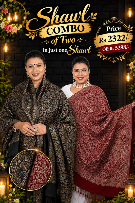 Luxury Zari Handcrafted Pashmina Shawl Combo Set.
