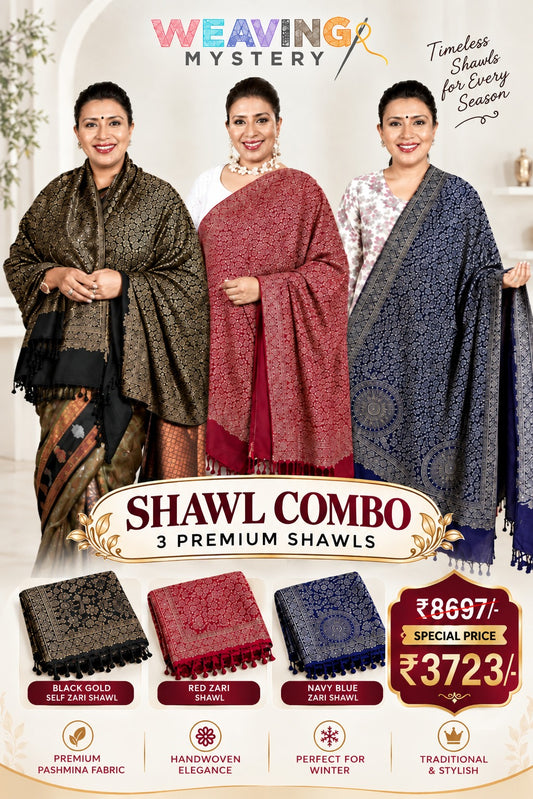 Zari Pashmina Shawl 3-Piece Combo | Hand-Woven Luxury Winter Collection