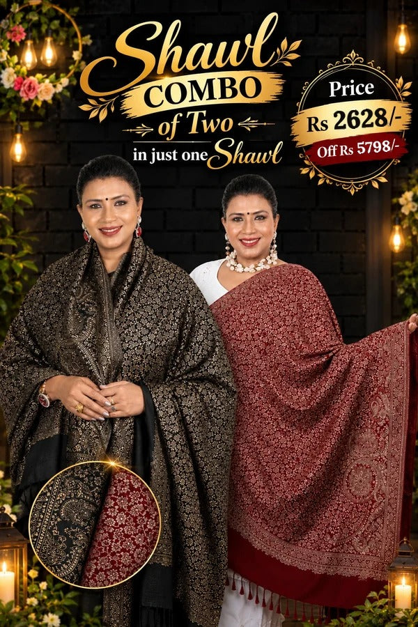 Luxury Zari Handcrafted Pashmina Shawl Combo Set.