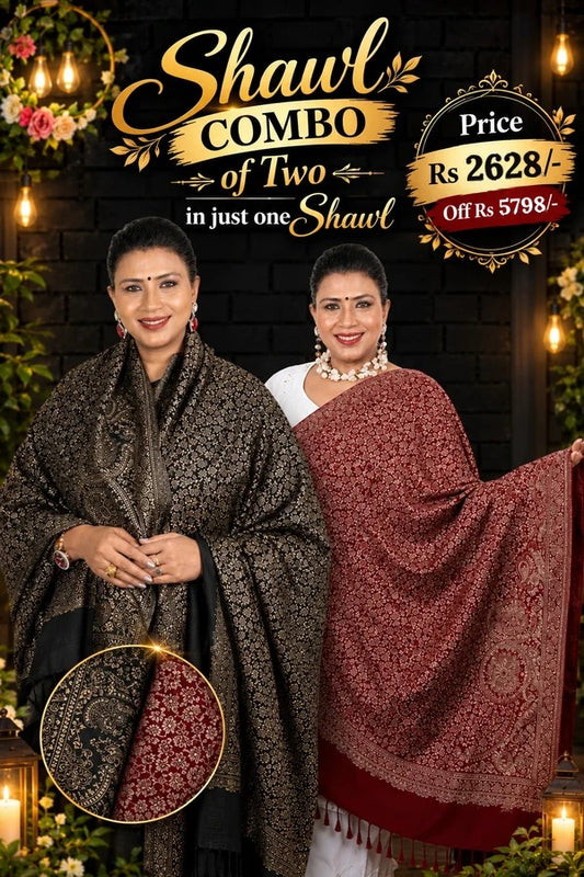 Luxury Zari Handcrafted Pashmina Shawl Combo Set.