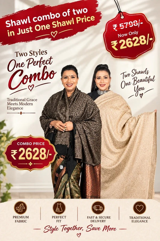 Luxury Zari Handcrafted Pashmina Shawl Combo Set