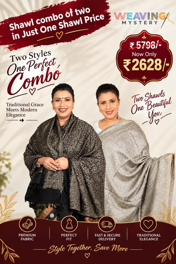 Luxury Zari Handcrafted Pashmina Shawl Combo Set