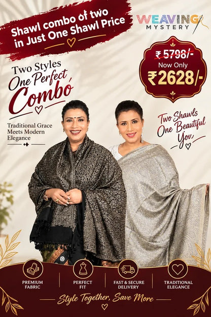 Luxury Zari Handcrafted Pashmina Shawl Combo Set