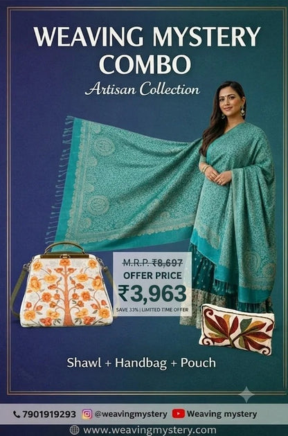 Teal Green Zari Shawl & TRL Bag with Pouch – Lohri Special Combo Offer