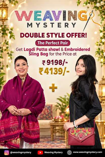 Premium Lagdi Patta Shawl & Hand-Embroidered Sling Bag Set – New Year Festive Deal