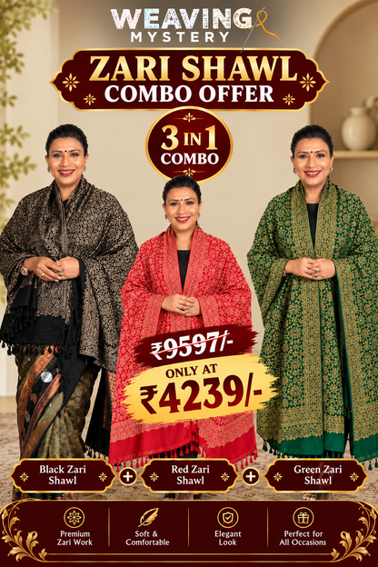 3-in-1 Premium Zari Shawl Combo Offer for Women | Weaving Mystery