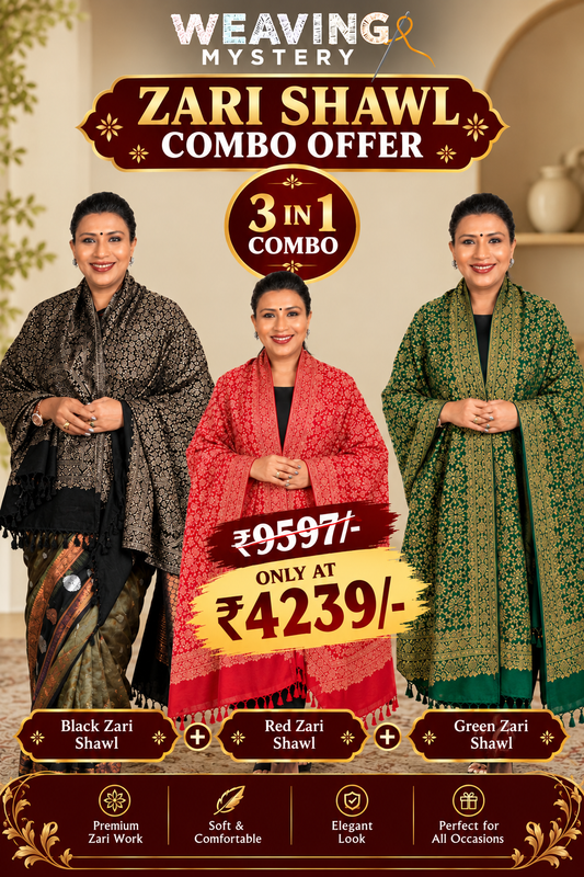 3-in-1 Premium Zari Shawl Combo Offer for Women | Weaving Mystery