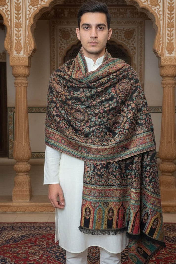 Black Kani Shawl – Authentic Handwoven Kashmiri Elegance