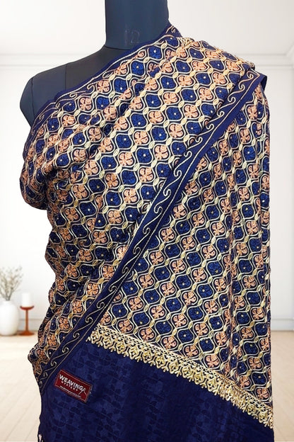 Blue Wedding Shawl – Exquisite Hand-Embroidered Kashmiri Bridal Shawl