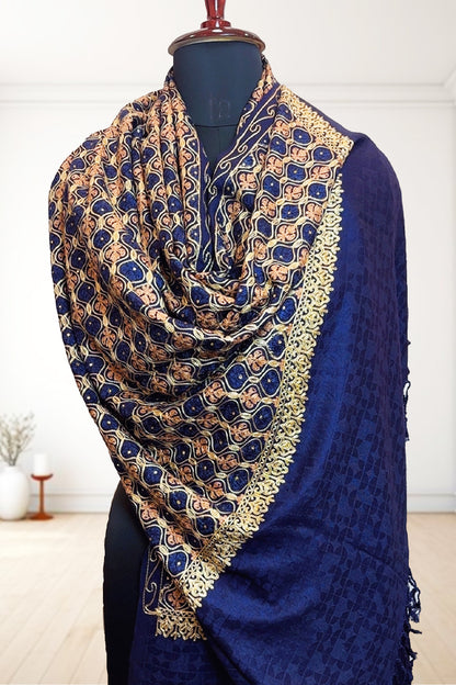 Blue Wedding Shawl – Exquisite Hand-Embroidered Kashmiri Bridal Shawl