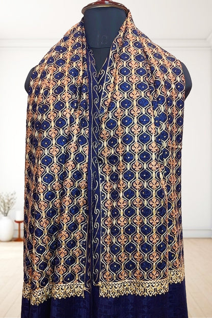 Blue Wedding Shawl – Exquisite Hand-Embroidered Kashmiri Bridal Shawl