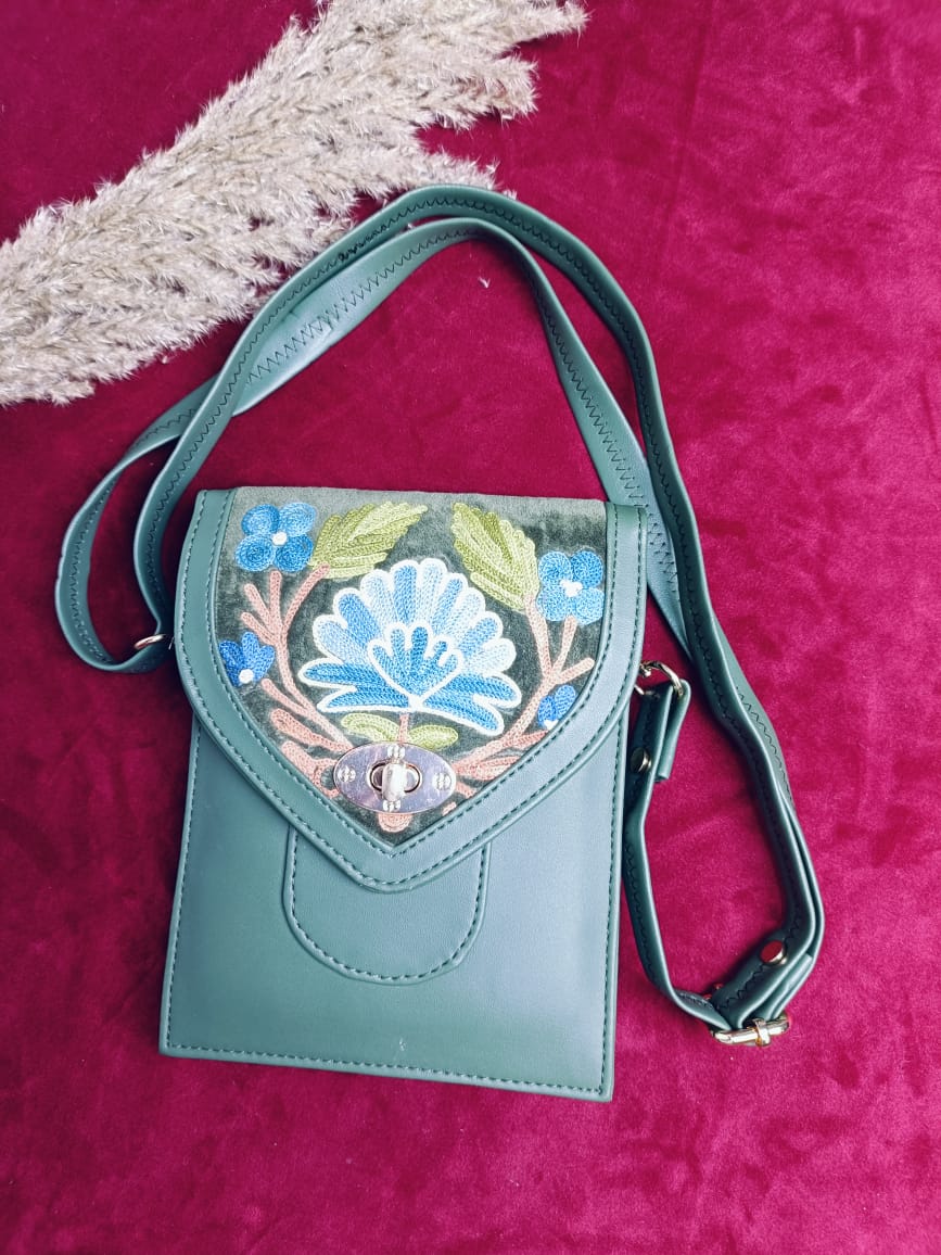 Hand Embroidered Chirpy Bloom Mobile cum Wallet Sling