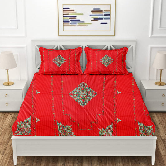 Premium Kashmiri Embroidery Bed Sheet Only In Cotton Red