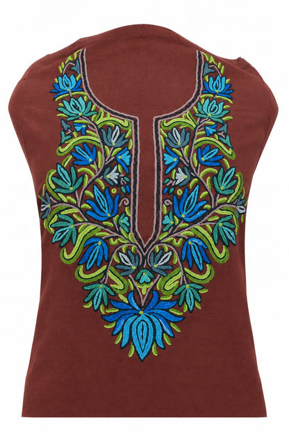 Coffee Brown Hand-Embroidered Cotton Suit Set – Floral Embroidery