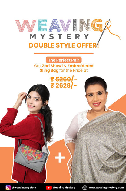 Zari Pashmina-Blended Shawl & Hand-Embroidered Luxury Handbag Set | New Year Combo Offer