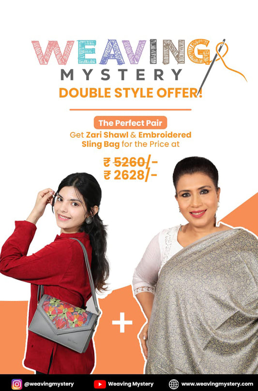 Zari Pashmina-Blended Shawl & Hand-Embroidered Luxury Handbag Set | New Year Combo Offer