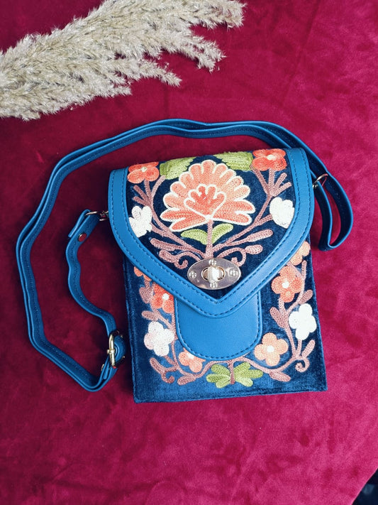 Hand Embroidered Chirpy Bloom Mobile cum Wallet Sling