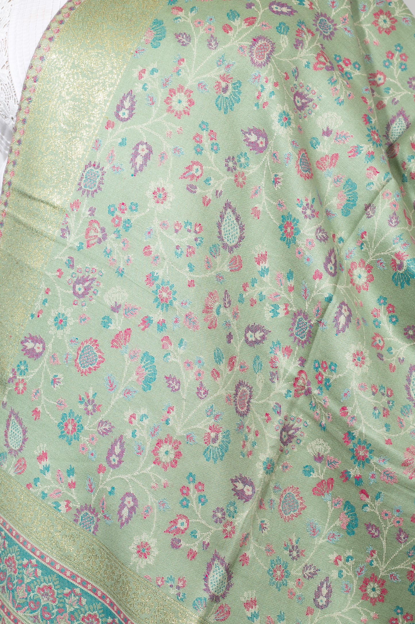 Elegant Zari Stole – Luxurious Silk Wrap with Exquisite Gold Thread Embroidery