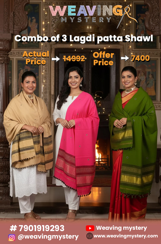 Lagdi Patta Shawl – Hand-Embroidered Kashmiri Wool Shawl | Lohri Combo Offer (Pack of 3)