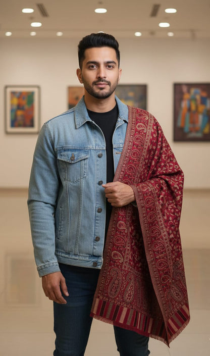 Maroon Kani Shawl – Handwoven Kashmiri Elegance