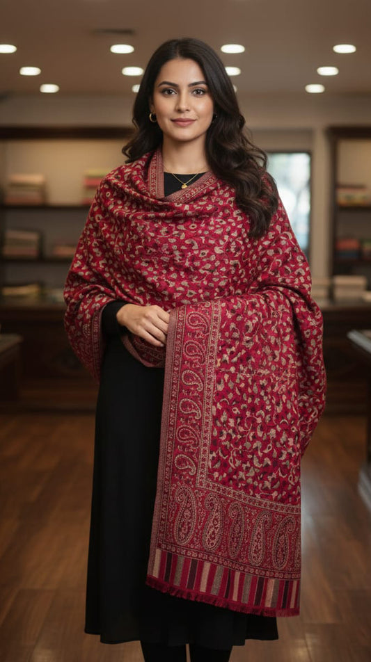 Maroon Kani Shawl – Handwoven Kashmiri Elegance