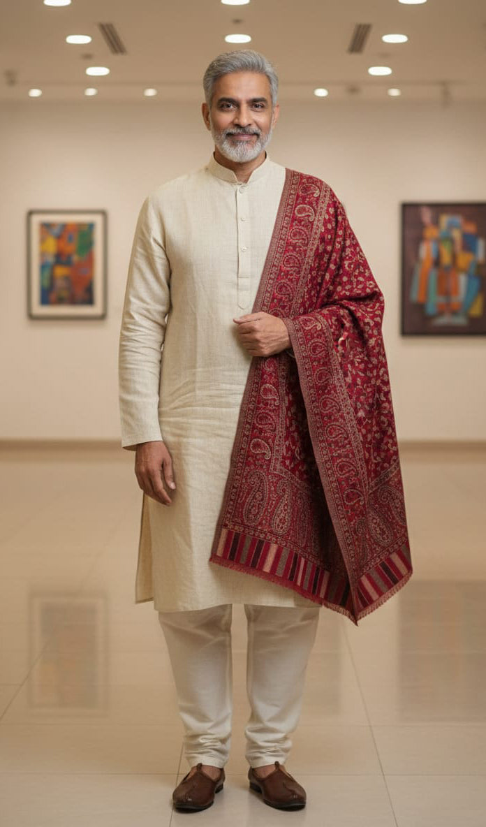 Maroon Kani Shawl – Handwoven Kashmiri Elegance