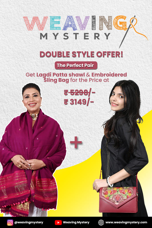 Premium Lagdi Patta Shawl & Hand-Embroidered Sling Bag Set – New Year Festive Deal