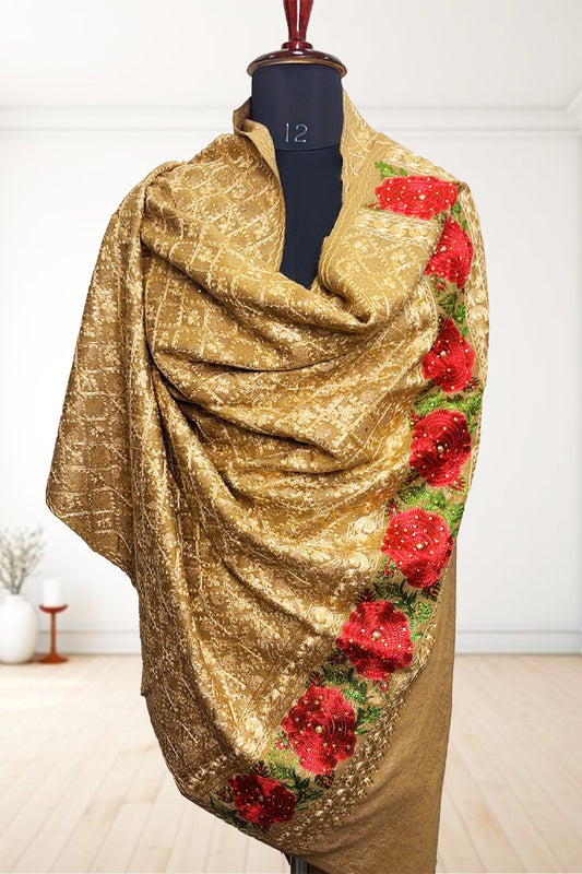 Golden Wedding Shawl – Hand-Embroidered Kashmiri Bridal Shawl