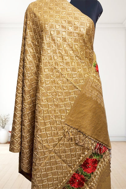 Golden Wedding Shawl – Hand-Embroidered Kashmiri Bridal Shawl