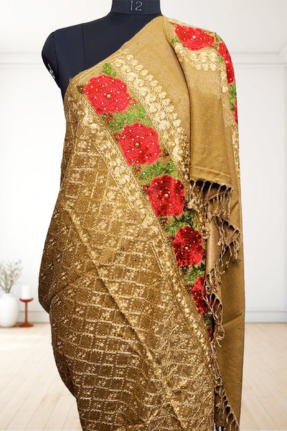 Golden Wedding Shawl – Hand-Embroidered Kashmiri Bridal Shawl