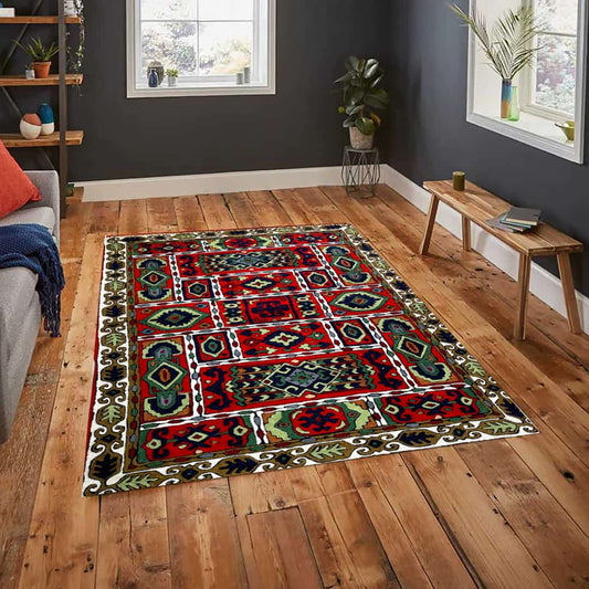 Ruby Red Mehandi Colored Border Carpet