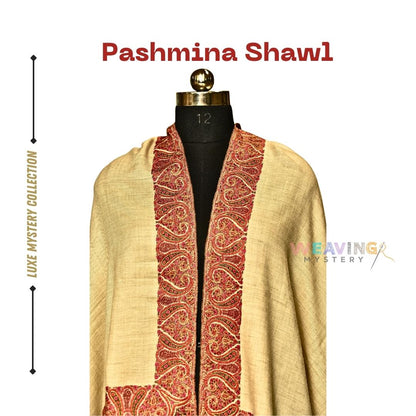 Handmade Pure Kashmiri Pashmina Shawl(Offwhite)