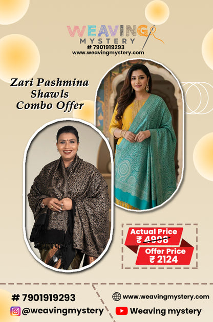 Luxury Zari Handcrafted Pashmina Shawl Combo Set